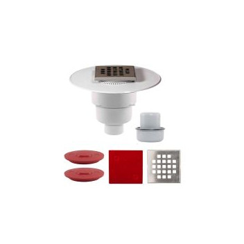 PLUMLINE UNIVERSAL FLOOR TRAP 50mm 110x110 SS GRID, FLANGE HORIZONTAL