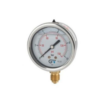 GENEBRE PRESSURE GAUGE 25 BAR 63mm FACE 8mm BOTTOM INLET 3822 025