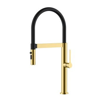 MERELLI TRI3 SINK MIXER & PULL-OUT NOZZLE 1TH BRUSHED BRASS S/S