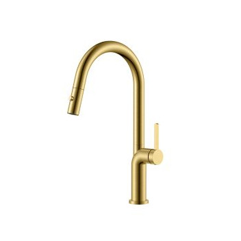 MERELLI UNO1 SINK MIXER & PULL-OUT NOZZLE 1TH BRUSHED BRASS S/S