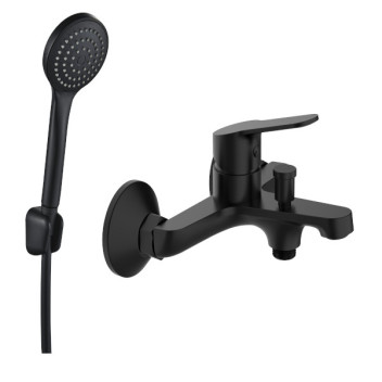 PLUMLINE MENSA W/T BATH MIXER INCL H/SHOWER HOSE BRACKET MATT BLACK 15
