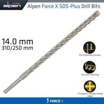 ALPEN FORCE 14x310mm SDS PLUS DRILL BIT X4 CUTTING EDGES