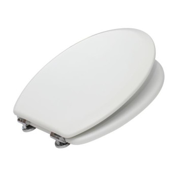 PLUMLINE WOODEN PREMIUM TOILET SEAT MATT WHITE with CP HINGE