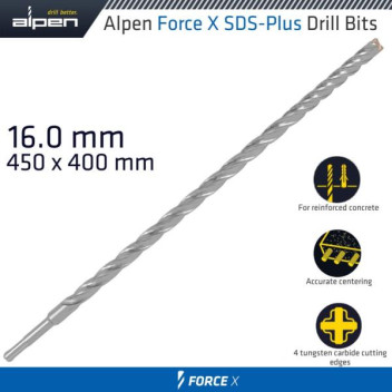 ALPEN FORCE X 16x450mm SDS PLUS DRILL BIT X4 CUTTING EDGES