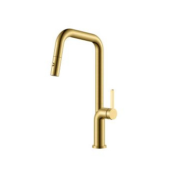MERELLI DUO2 SINK MIXER & PULL-OUT NOZZLE 1TH BRUSHED BRASS S/S