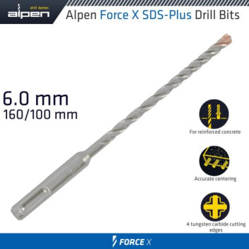 ALPEN FORCE 6x160mm SDS PLUS DRILL BIT X4 CUTTING EDGES