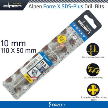 ALPEN FORCE X 10x110mm SDS PLUS MASONRY DRILL BIT (X4 CUT) ALPEN FORCE X 10x110mm SDS PLUS MASONRY DRILL BIT (X4 CUT)