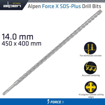 ALPEN FORCE X 14x450mm SDS PLUS MASONRY DRILL BIT (X4 CUT) ALPEN FORCE X 14x450mm SDS PLUS MASONRY DRILL BIT (X4 CUT)