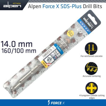 ALPEN FORCE X 14x160mm SDS PLUS MASONRY DRILL BIT (X4 CUT) ALPEN FORCE X 14x160mm SDS PLUS MASONRY DRILL BIT (X4 CUT)