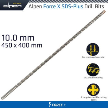 ALPEN FORCE X 10x450mm SDS PLUS MASONRY DRILL BIT (X4 CUT) ALPEN FORCE X 10x450mm SDS PLUS MASONRY DRILL BIT (X4 CUT)