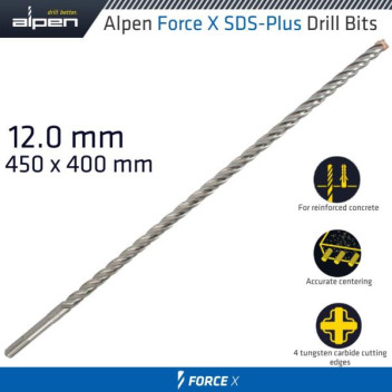ALPEN FORCE X 12x450mm SDS PLUS MASONRY DRILL BIT (X4 CUT) ALPEN FORCE X 12x450mm SDS PLUS MASONRY DRILL BIT (X4 CUT)