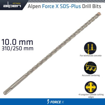 ALPEN FORCE X 10x310mm SDS PLUS MASONRY DRILL BIT (X4 CUT) ALPEN FORCE X 10x310mm SDS PLUS MASONRY DRILL BIT (X4 CUT)