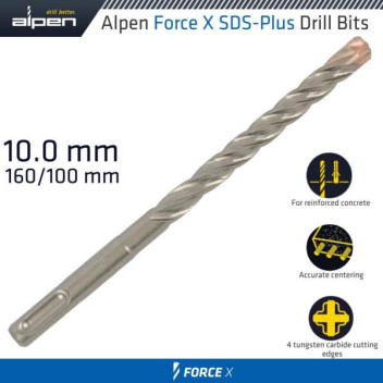 ALPEN FORCE X 10x160mm SDS PLUS MASONRY DRILL BIT (X4 CUT) ALPEN FORCE X 10x160mm SDS PLUS MASONRY DRILL BIT (X4 CUT)