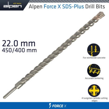 ALPEN FORCE X 22x450mm SDS PLUS MASONRY DRILL BIT (X4 CUT) ALPEN FORCE X 22x450mm SDS PLUS MASONRY DRILL BIT (X4 CUT)
