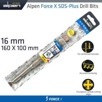 ALPEN FORCE X 16x160mm SDS PLUS MASONRY DRILL BIT (X4 CUT) ALPEN FORCE X 16x160mm SDS PLUS MASONRY DRILL BIT (X4 CUT)